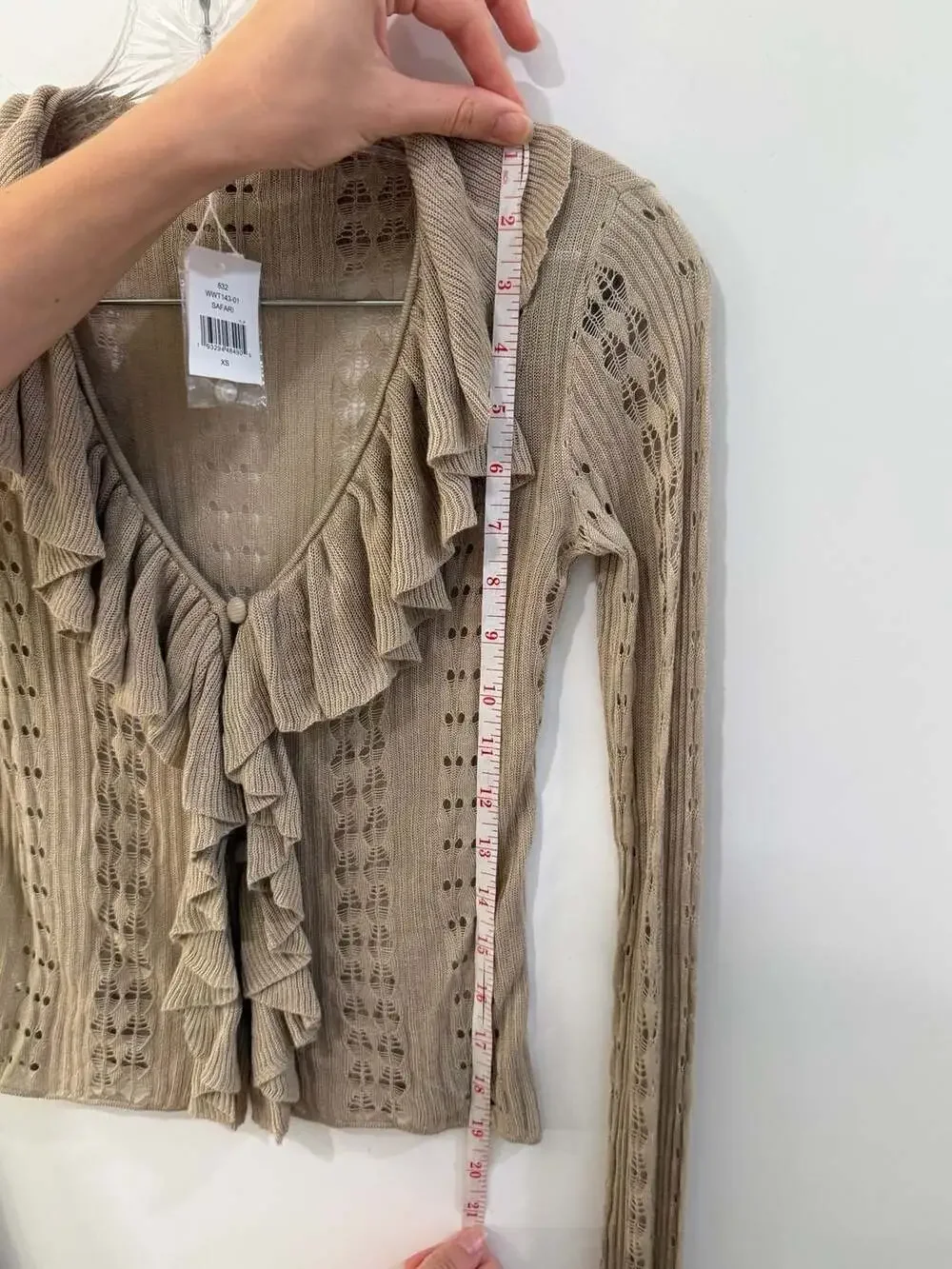 WeWoreWhat Ruffle Detail Knit Long Sleeve Cardigan in Safari